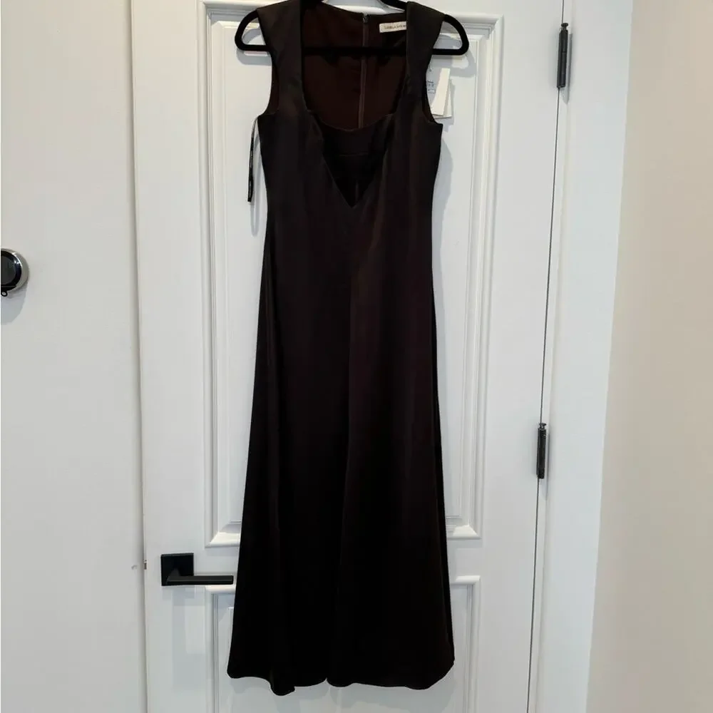 NWT Camilla & Marc sorrell satin midi dress chocolate brown cut out 6 - Picture 3 of 10